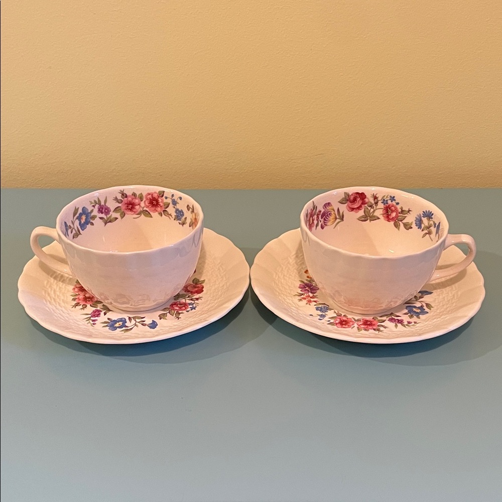 Vintage Solian Ware Simpsons Potters Set of Two Floral Teacups and Saucers
